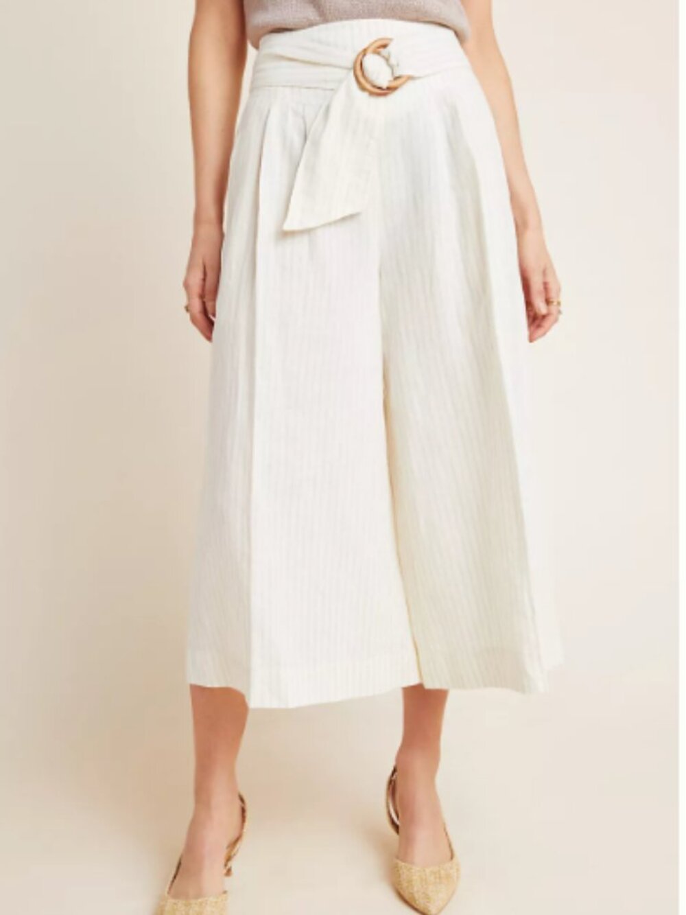 NEW Anthropologie Palm Beach Belted Pants Size 6 Cream Linen Blend Coastal Boho